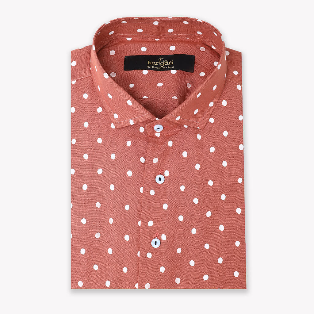 Peach Breeze Casual Shirt with Dotted Print