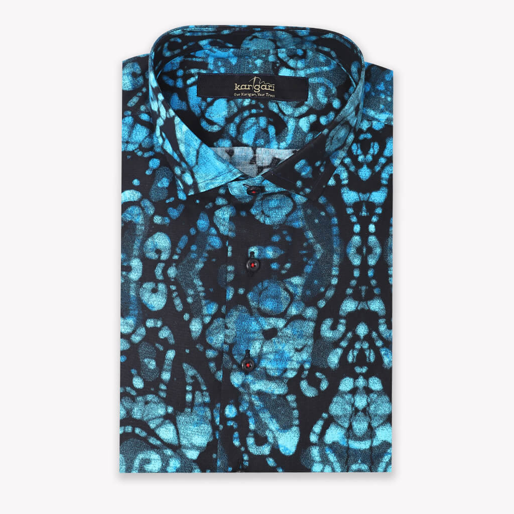 Casual Printed Black Shirt with Blue Print