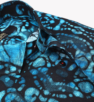 Printed Black Shirt with Blue Print