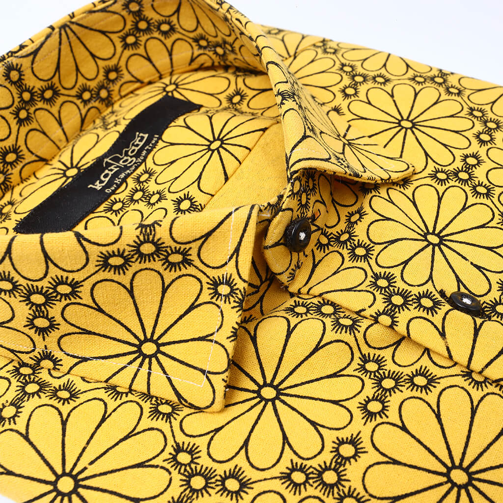 Vintage Yellow Floral Design Casual Shirt