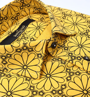 Vintage Yellow Floral Design Casual Shirt