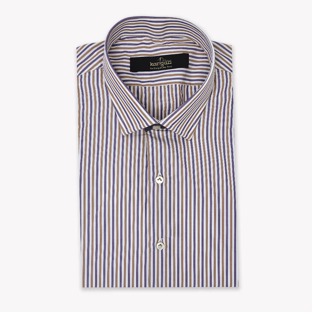 White Shirt with Light Purple and Sand Lines