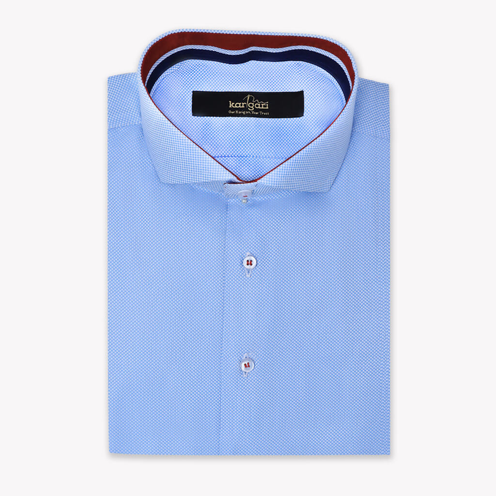 Sky Blue Dotted Slim Fit Shirt