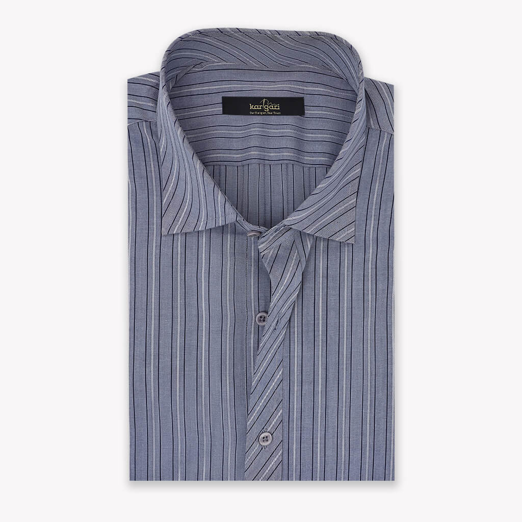 Steel Grey Shirt with White and Blue Lines