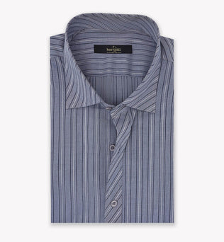 Steel Grey Shirt with White and Blue Lines