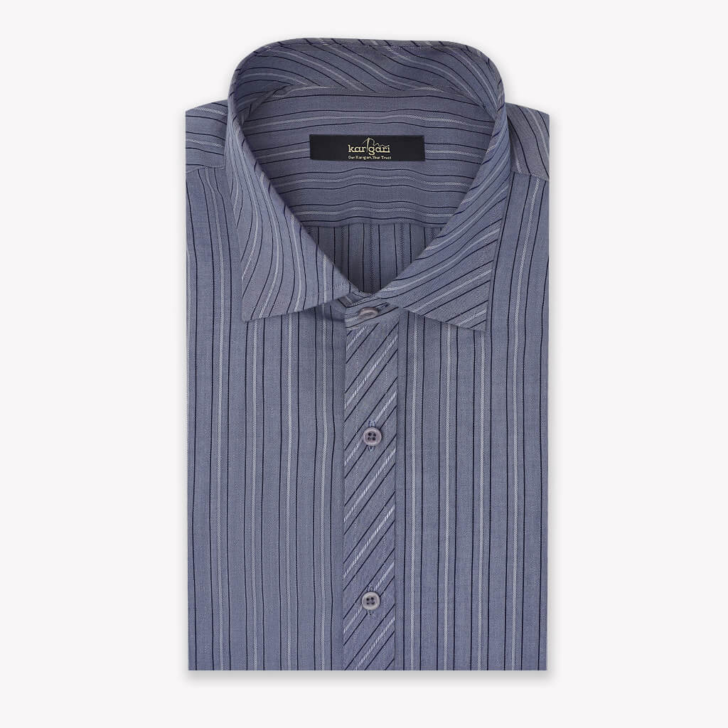 Steel Grey Shirt with White and Blue Lines