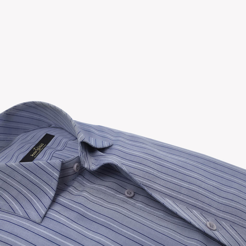 Steel Grey Shirt with White and Blue Lines