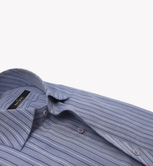 Steel Grey Shirt with White and Blue Lines