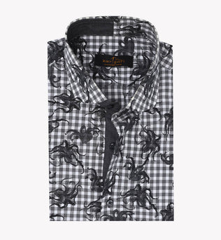 White Shirt with Grey Check Print