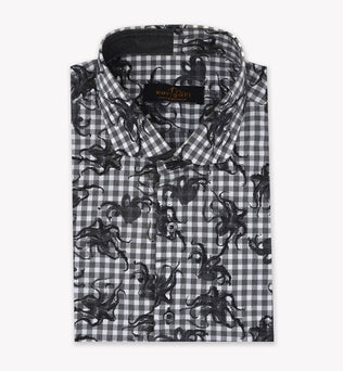 White Shirt with Grey Check Print