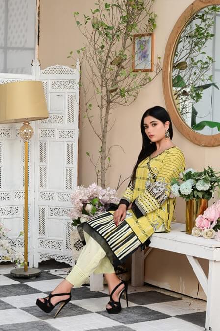 Lemon 2 Piece Stitched Lawn Suit - AATISH