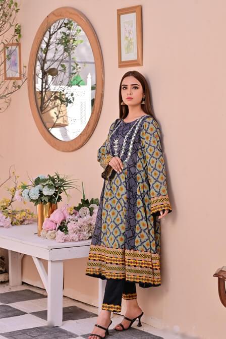 2 Piece Stitched Printed Lawn Suit - SURKHAAB