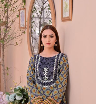 2 Piece Stitched Printed Lawn Suit - SURKHAAB