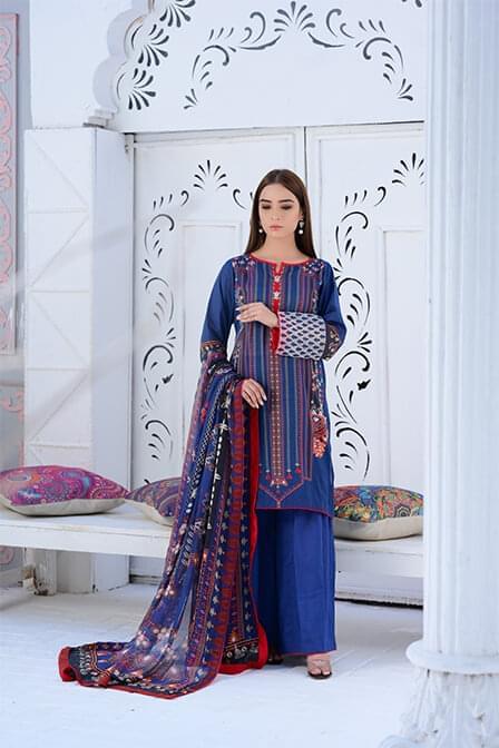 Readymade 3Pcs Embroidered Lawn Dress - AATISH -