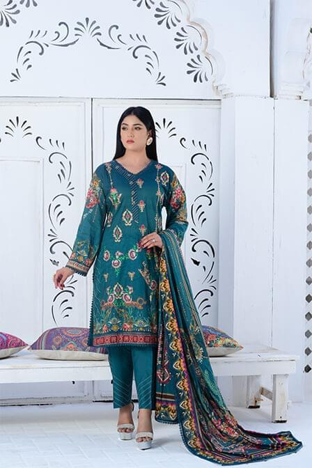 Full Embroidered Lawn Suit With Voile Dupatta - AATISH