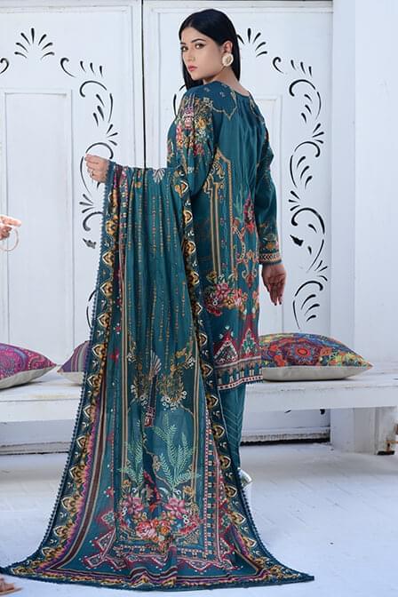 Full Embroidered Lawn Suit With Voile Dupatta - AATISH