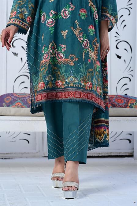 Full Embroidered Lawn Suit With Voile Dupatta - AATISH