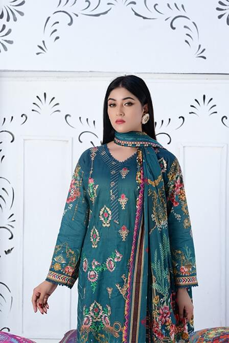 Full Embroidered Lawn Suit With Voile Dupatta - AATISH