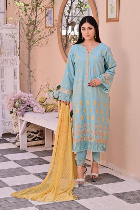 Masuri Lawn Suit With Chiffon Dupatta- SURKHAAB