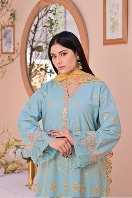 Masuri Lawn Suit With Chiffon Dupatta- SURKHAAB