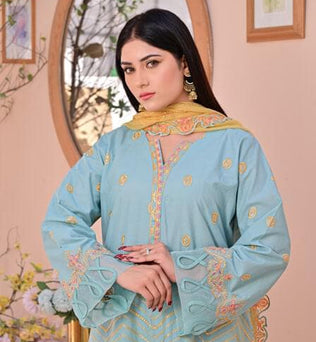 Masuri Lawn Suit With Chiffon Dupatta- SURKHAAB