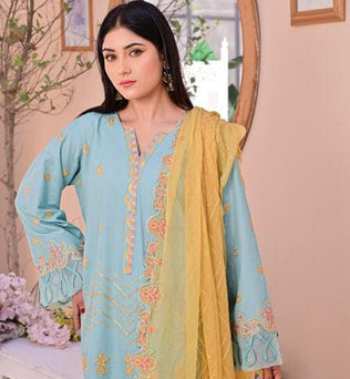 Masuri Lawn Suit With Chiffon Dupatta- SURKHAAB