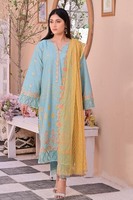 Masuri Lawn Suit With Chiffon Dupatta- SURKHAAB