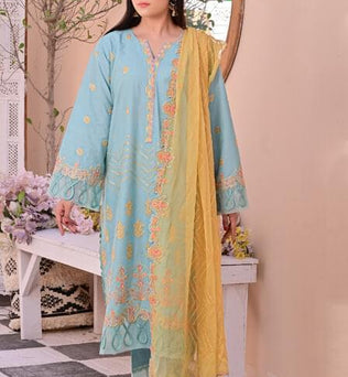 Masuri Lawn Suit With Chiffon Dupatta- SURKHAAB