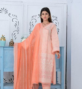 Angarkha Style lawn suit with embroidered dupatta - SURKHAAB