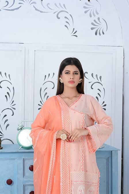 Angarkha Style lawn suit with embroidered dupatta - SURKHAAB
