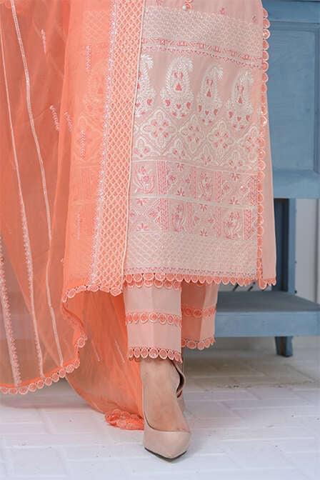 Angarkha Style lawn suit with embroidered dupatta - SURKHAAB