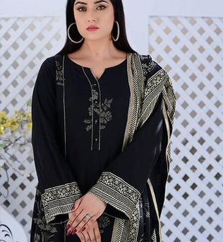 Black Embroidered Lawn Suit With Matching Dupatta - AAHANG