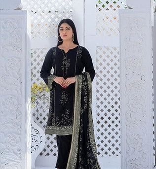 Black Embroidered Lawn Suit With Matching Dupatta - AAHANG