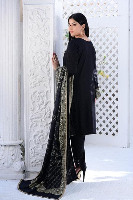 Black Embroidered Lawn Suit With Matching Dupatta - AAHANG