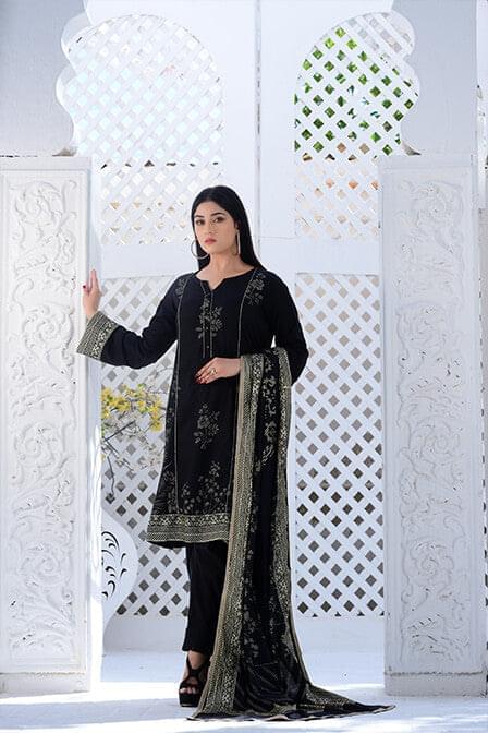 Black Embroidered Lawn Suit With Matching Dupatta - AAHANG