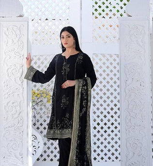 Black Embroidered Lawn Suit With Matching Dupatta - AAHANG