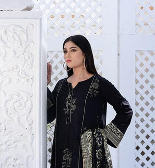 Black Embroidered Lawn Suit With Matching Dupatta - AAHANG