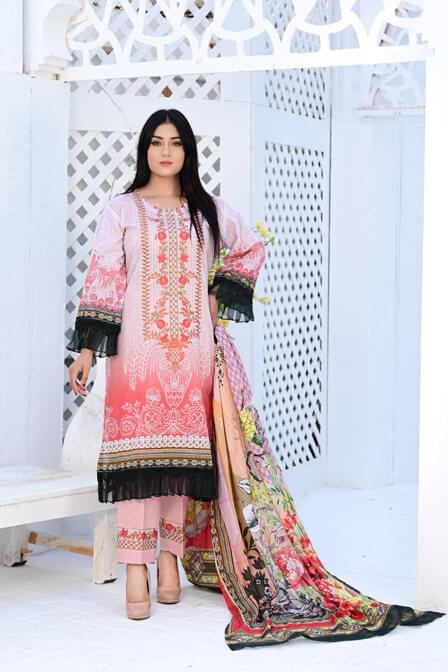 Readymade Digital Printed 3 Piece Embroidered Suit - SURKHAAB