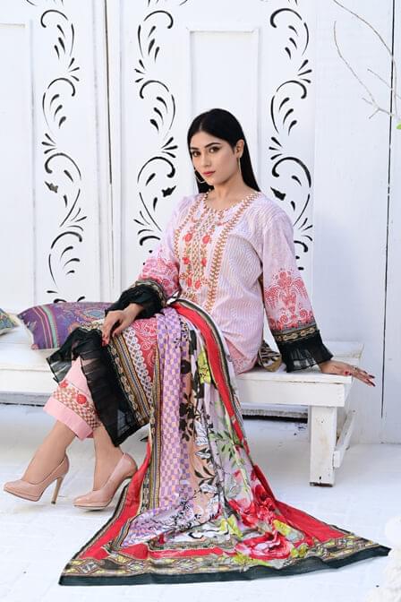 Readymade Digital Printed 3 Piece Embroidered Suit - SURKHAAB