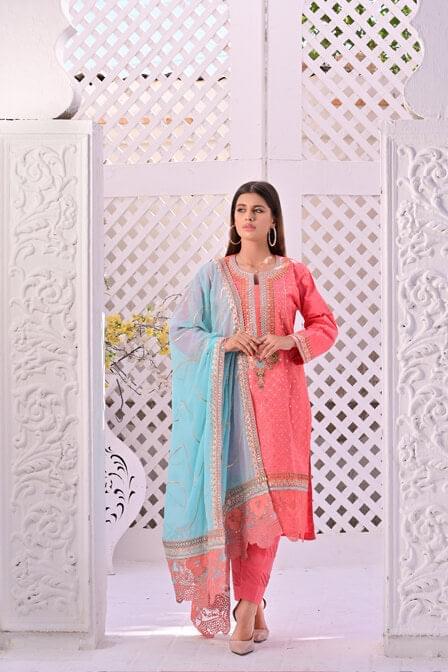 Embroidered Cotton Suit With Matching Trouser - AAHANG