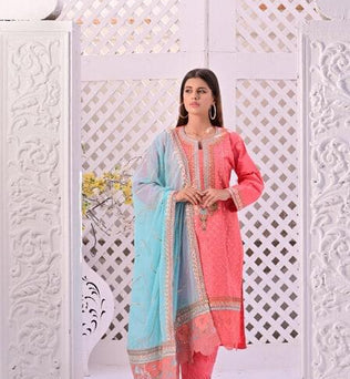 Embroidered Cotton Suit With Matching Trouser - AAHANG