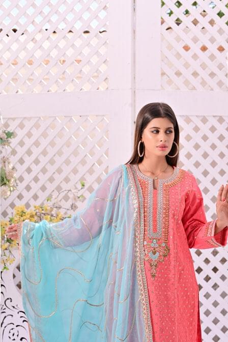 Embroidered Cotton Suit With Matching Trouser - AAHANG