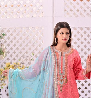 Embroidered Cotton Suit With Matching Trouser - AAHANG