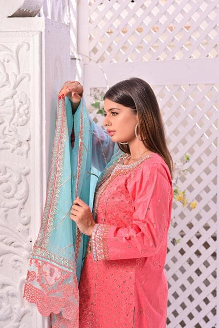 Embroidered Cotton Suit With Matching Trouser - AAHANG