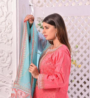 Embroidered Cotton Suit With Matching Trouser - AAHANG