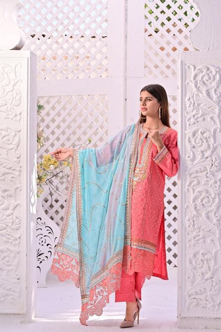 Embroidered Cotton Suit With Matching Trouser - AAHANG