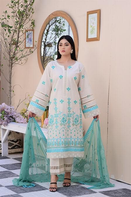 Embroidered Lawn Suit With Chiffon Dupatta - AAHANG