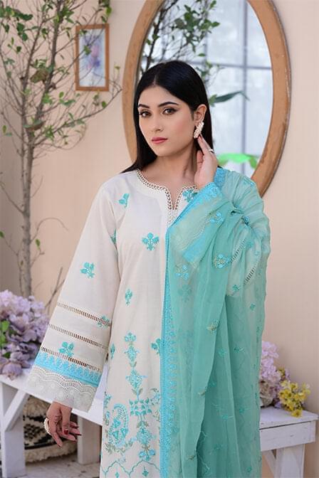 Embroidered Lawn Suit With Chiffon Dupatta - AAHANG