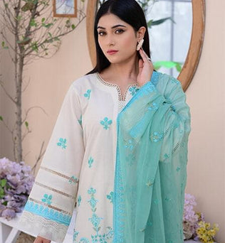 Embroidered Lawn Suit With Chiffon Dupatta - AAHANG