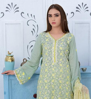 Fully Embroidered Chicken Shirt With Chiffon Dupatta - SURKHAAB